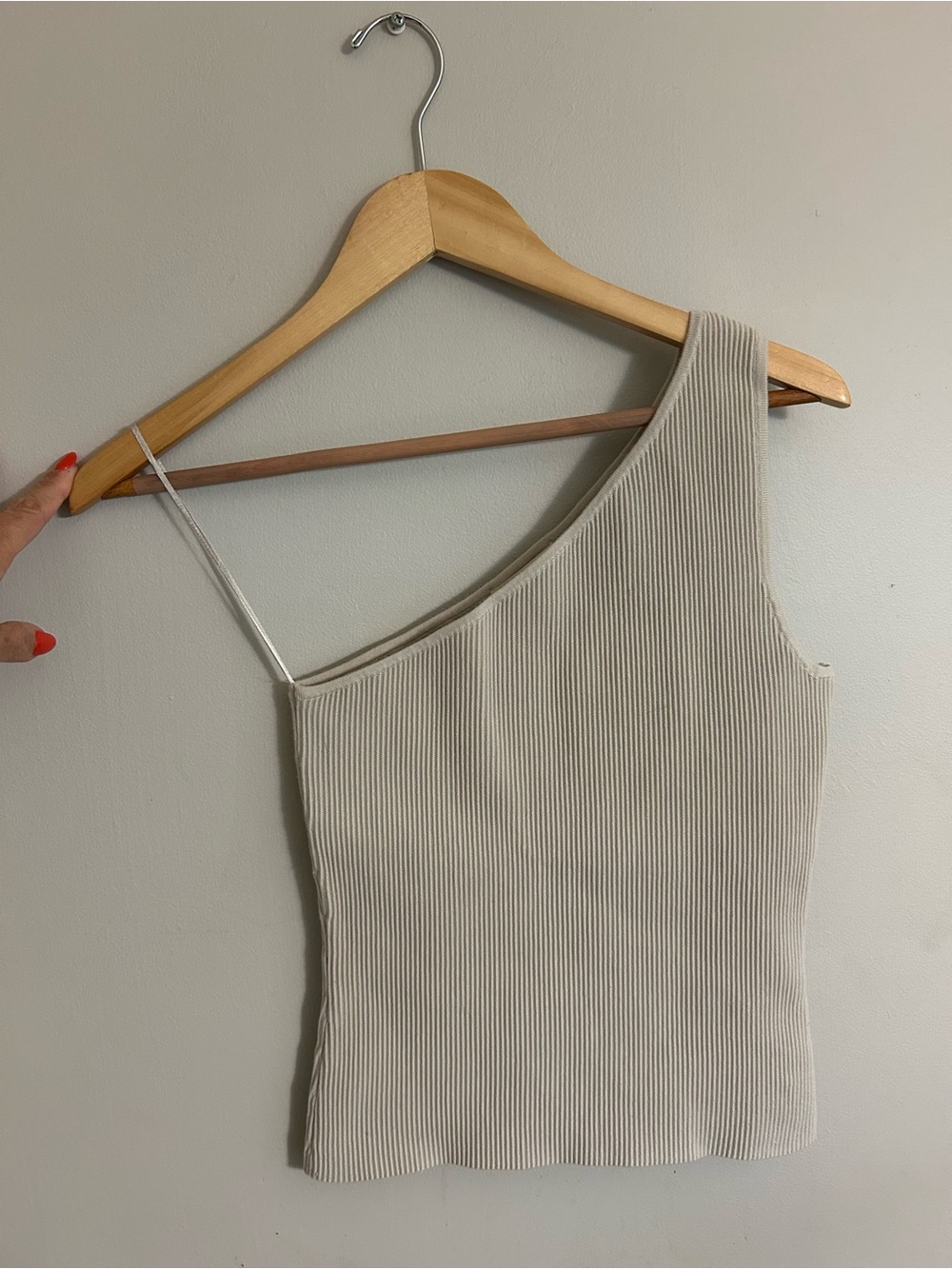 One-Shoulder Ribbed Tank Top in Cream